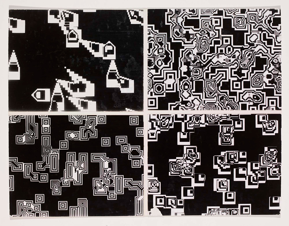 Four black and white digital patterns