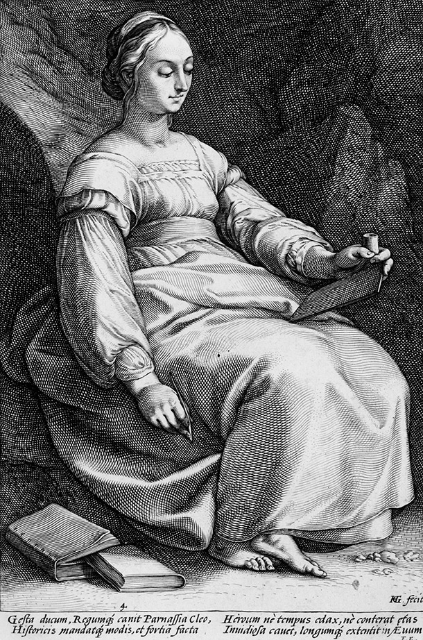 The muse Clio seated and holding a tablet