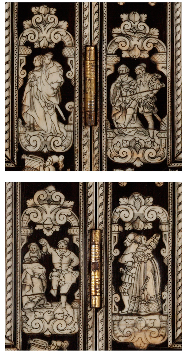 Two details of wedding dancers, from the internal boards