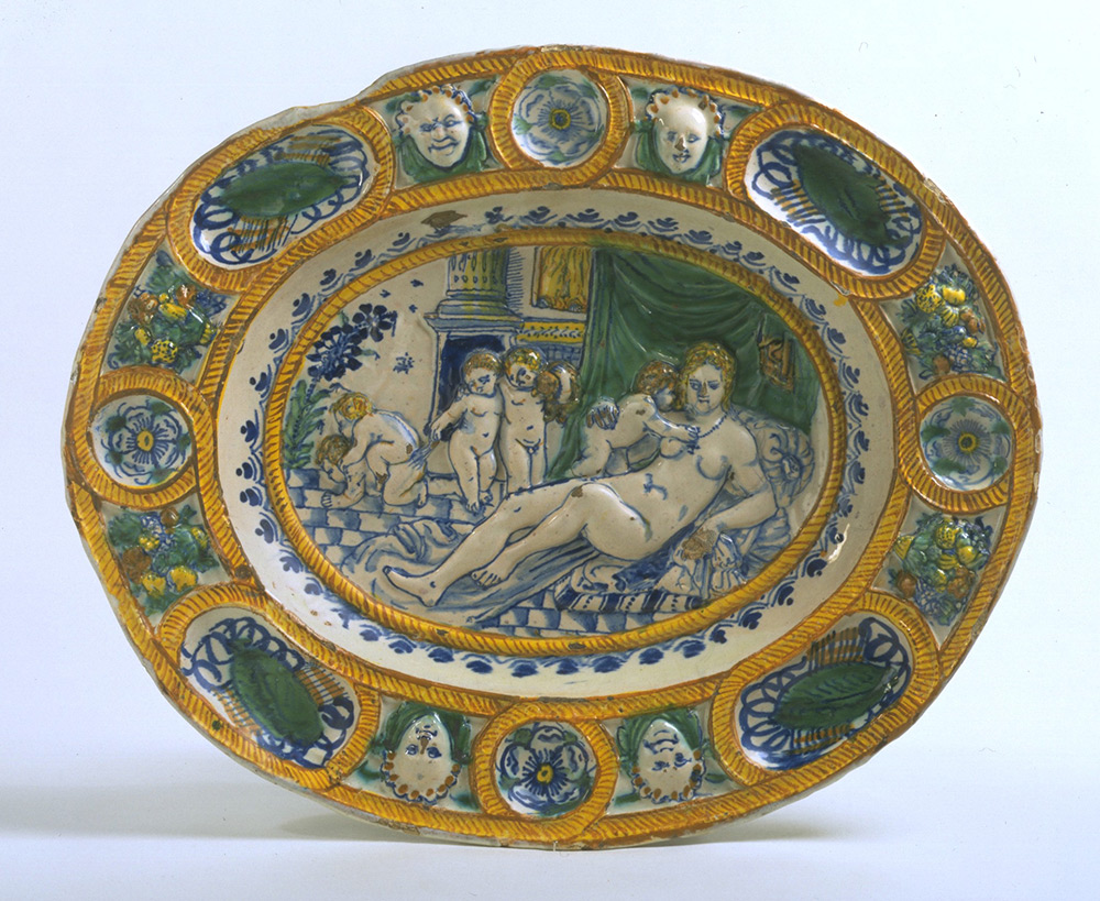 Dish decorated with figures emblematic of 'Fecundity'