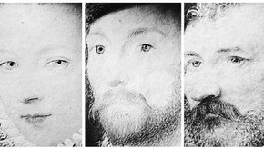 Details from portraits by Nicholas Hilliard, c.1578-1588. Museum numbers P.2-1942, P.21-1942, P.154-1910.