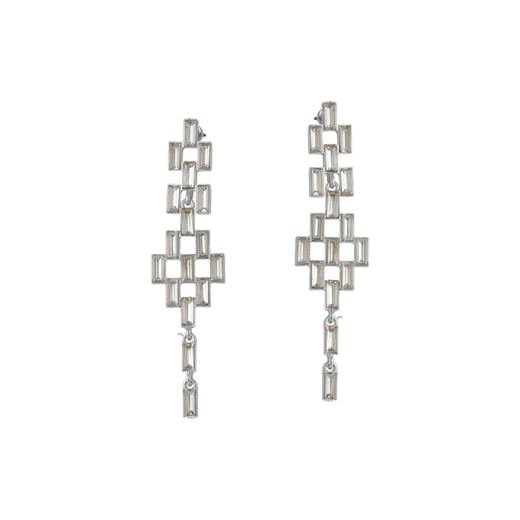 A pair of sparkly drop earrings.