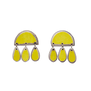 A pair of bright yellow earrings with three teardrop pendants.