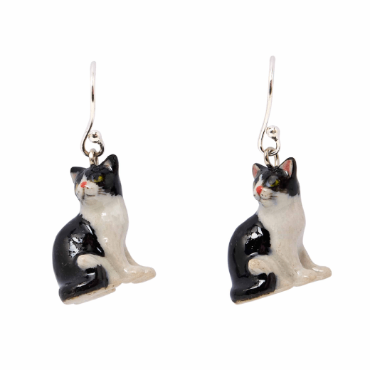 Black and white cat earrings by And Mary 