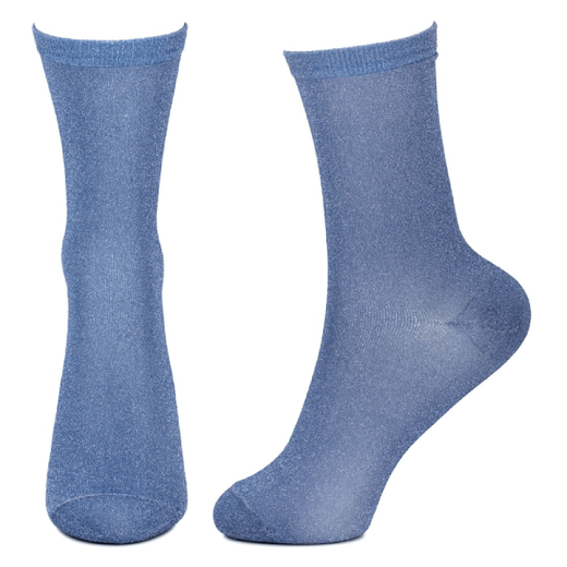 Two sparkly blue socks worn.