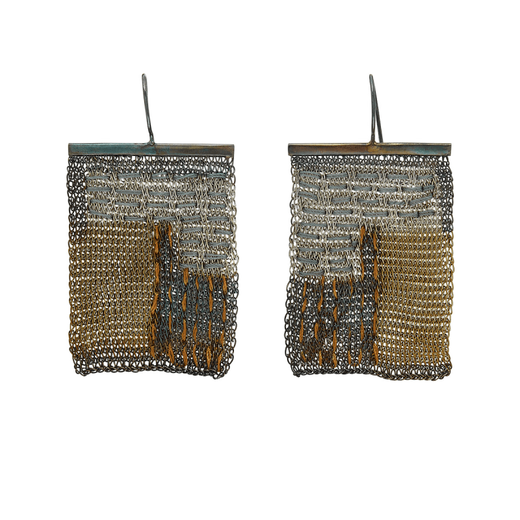 A pair of rectangular mesh earrings. 