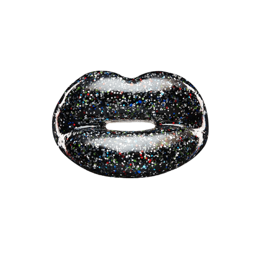 A lips shaped ring in a black glittery colourway.