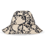 A bucket hat featuring a black and white Japanese floral pattern.