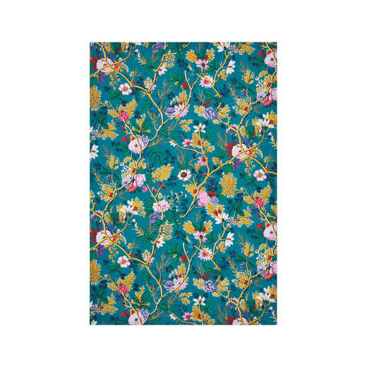 Blue tea towel featuring a floral pattern.