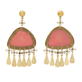 A pair of gold and coral drop earrings. Each earring features six gold-plated teardrops.