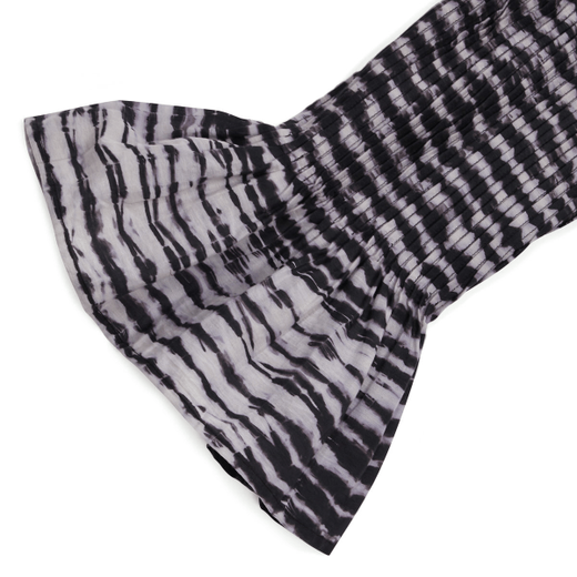 A detail of a black and white fluted sleeve.