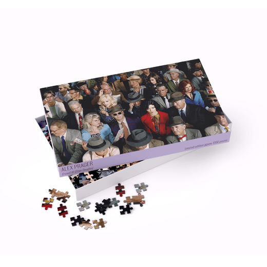 A jigsaw puzzle box featuring the photograph of a crowd.