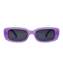 A pair of lilac sunglasses with dark lenses.