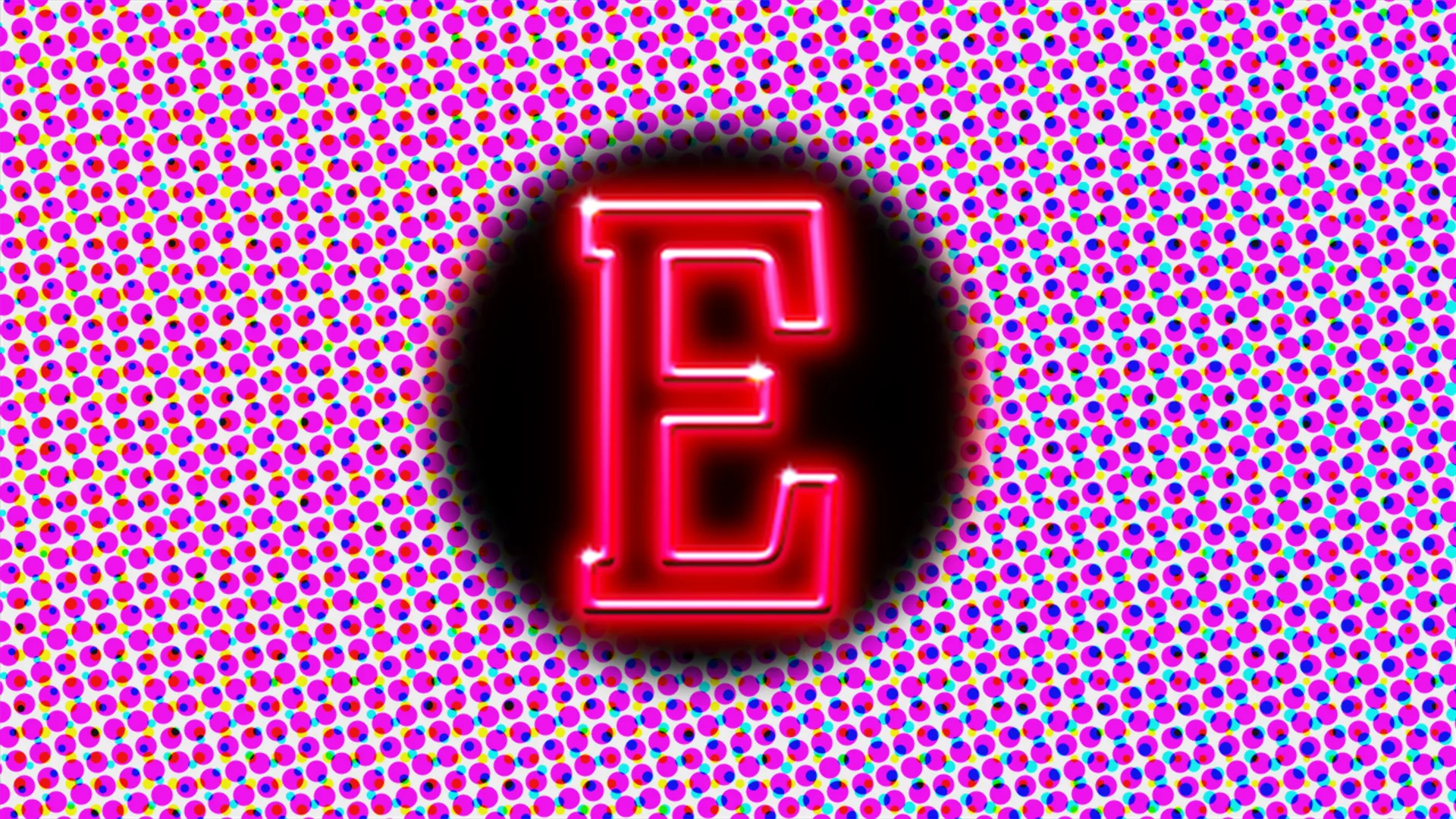 The letter 'E' lit in red neon
