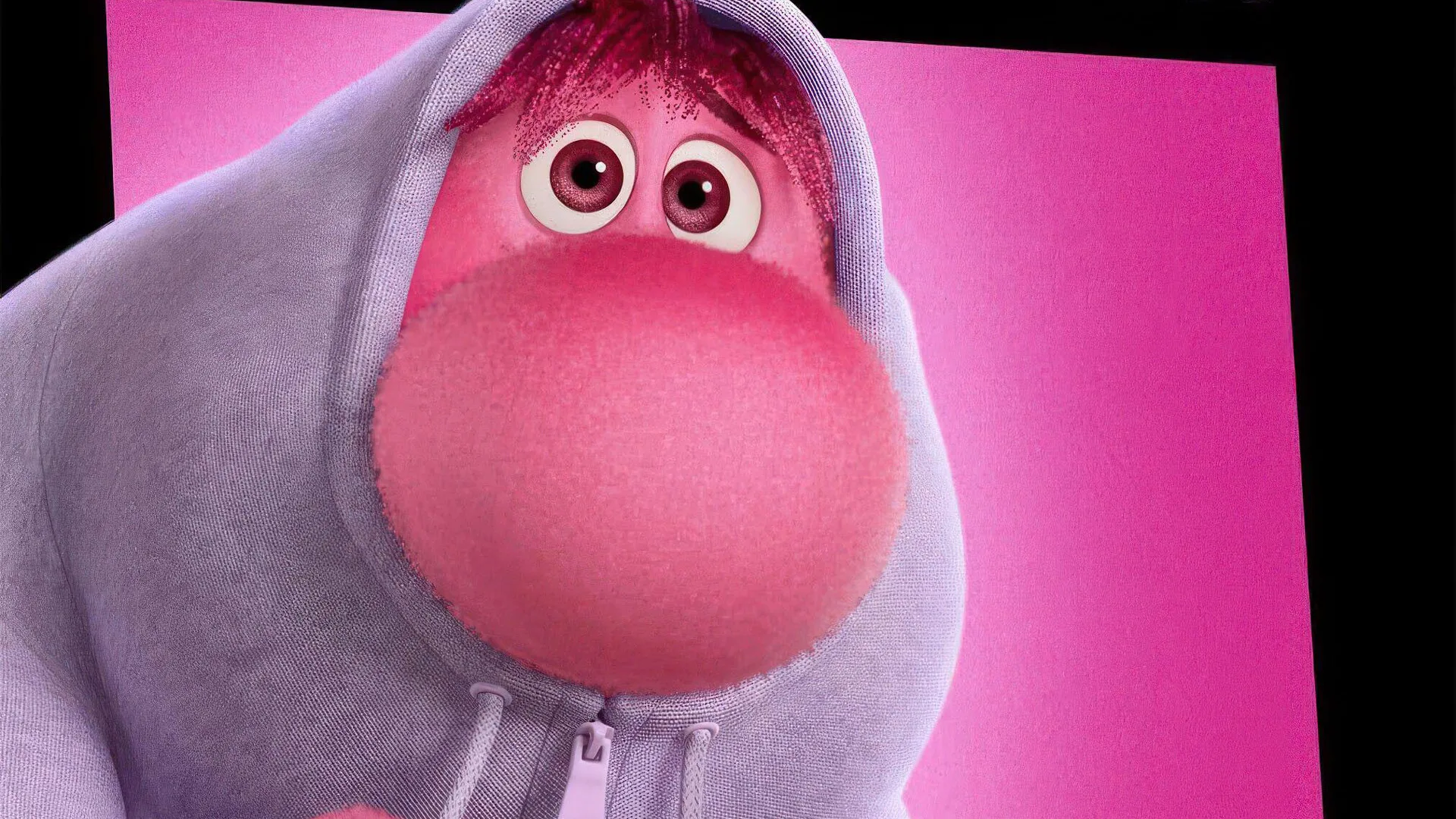 A close-up of the character Embarrassment from the Disney/Pixar film Inside Out 2.