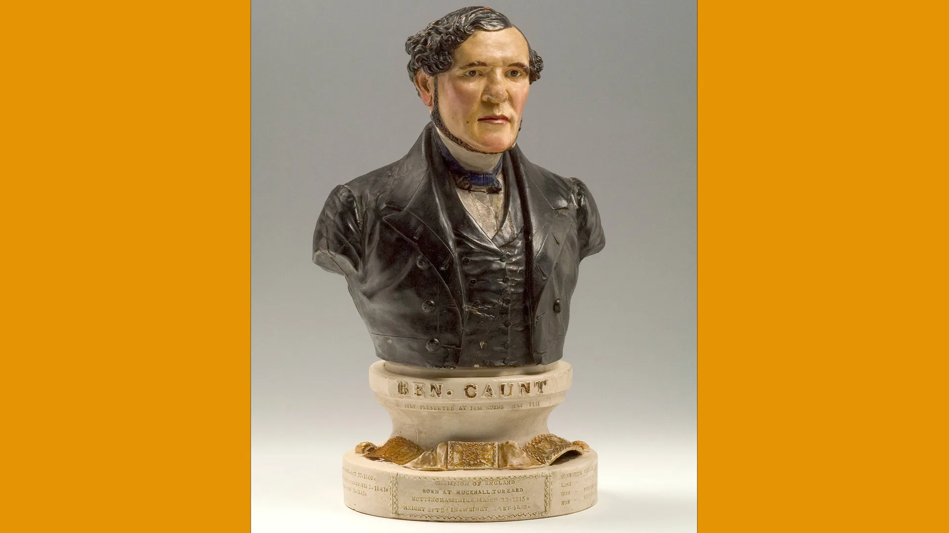 A photo of a ceramic bust of Benjamin Caunt collected by Henry Willett