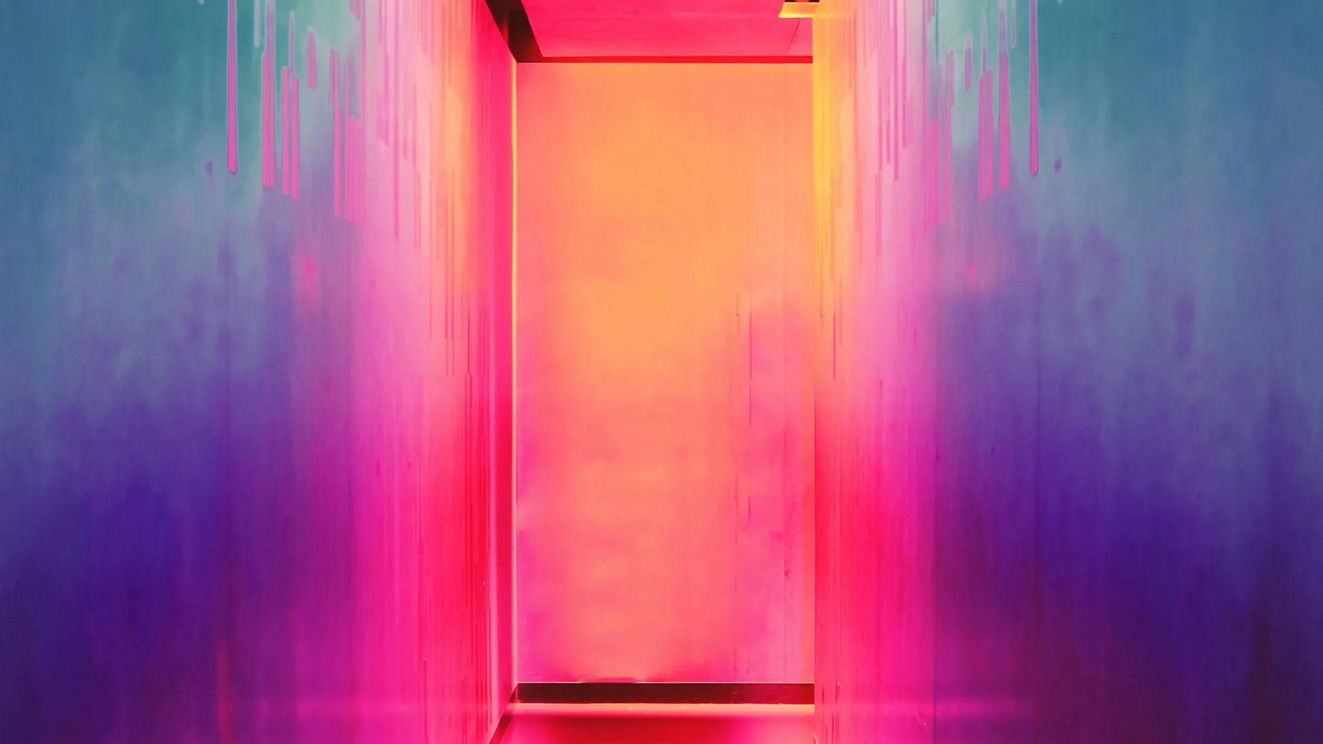 A colourful doorway with pinks, blues, yellows and oranges all in a haze.