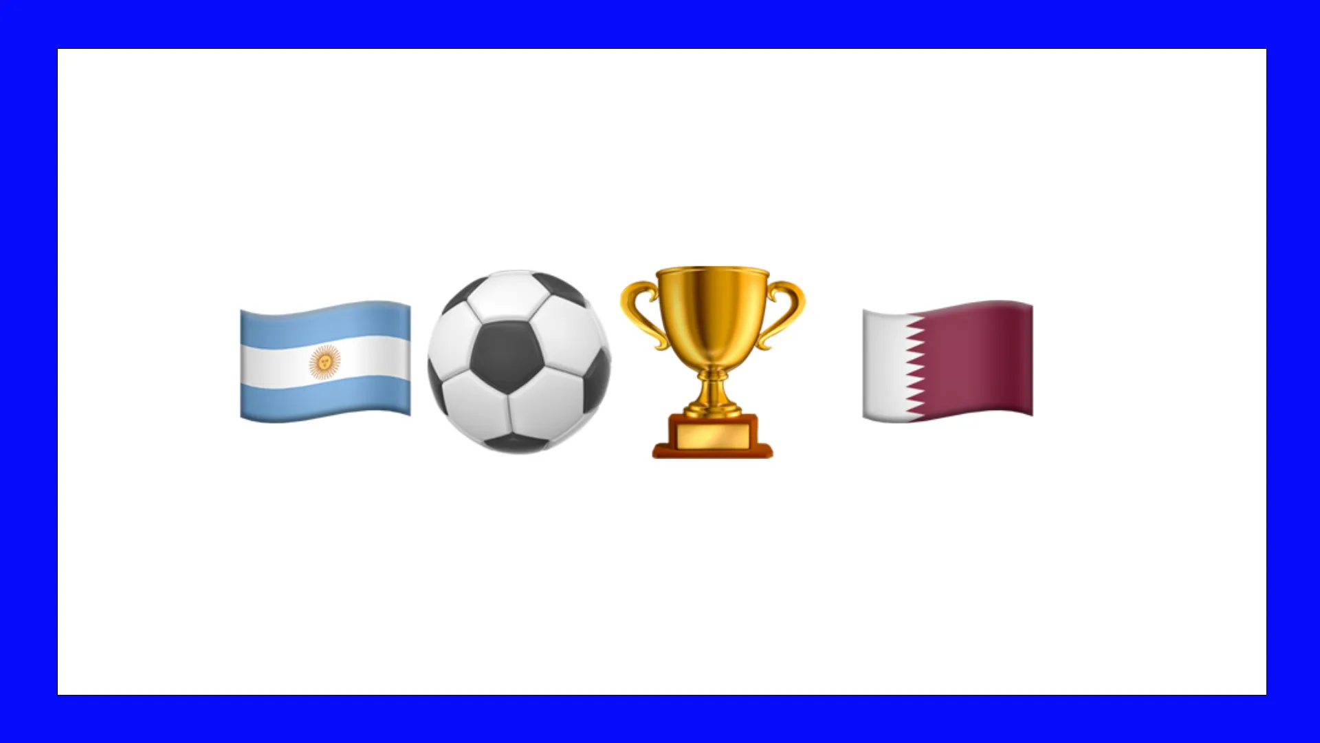 An image of four emojis showing the Argentina flag, a football, a trophy and a Qatar flag against a white background with a blue border.