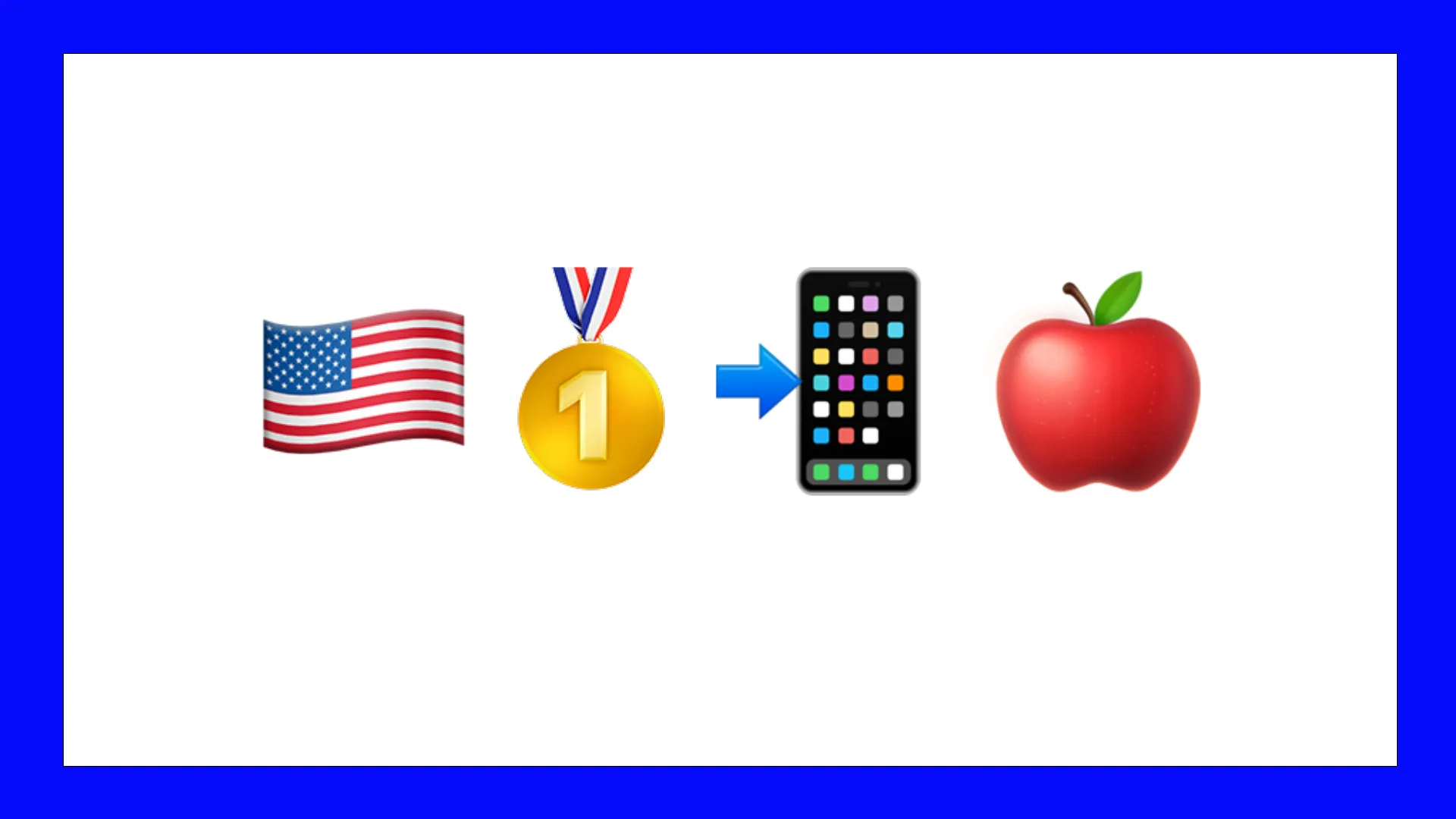 An image of four emojis showing the US flag, a medal, a phone and a red apple.