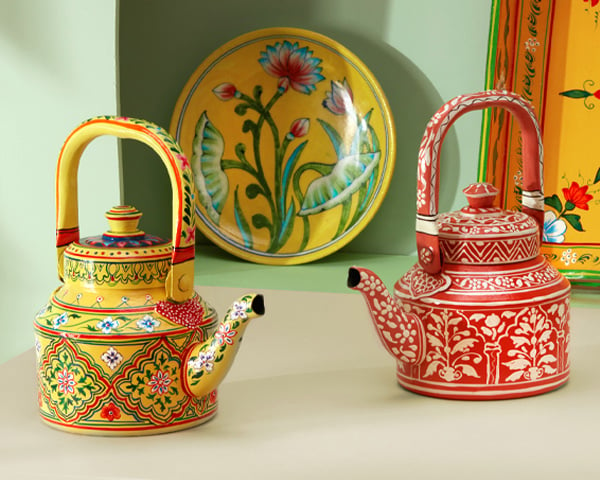 Indian inspired handpainted kettles.