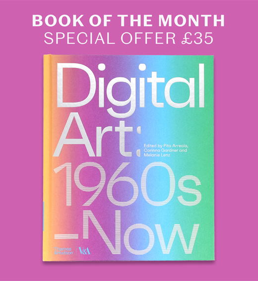 A colourful book cover featuring a rainbow gradient and the silver foiled title: Digital Art: 1960s-Now. A text on the top edge of the image highlights a special offer price of £35.